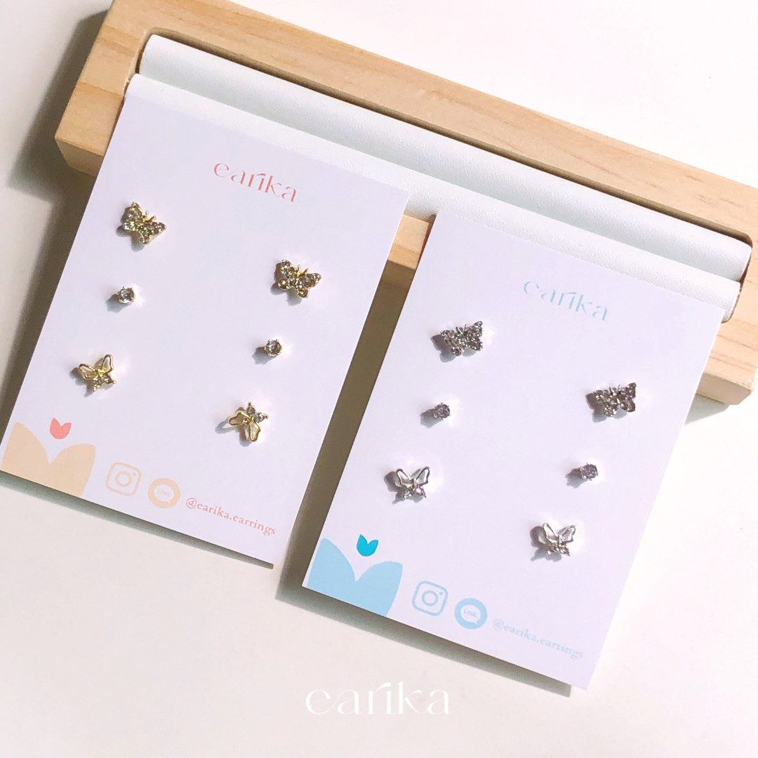 earika.earrings - crystal butterfly set เซ็ตต่างหูผีเสื้อก้านเงินแท้ ผิวแพ้ง่ายใส่ได้