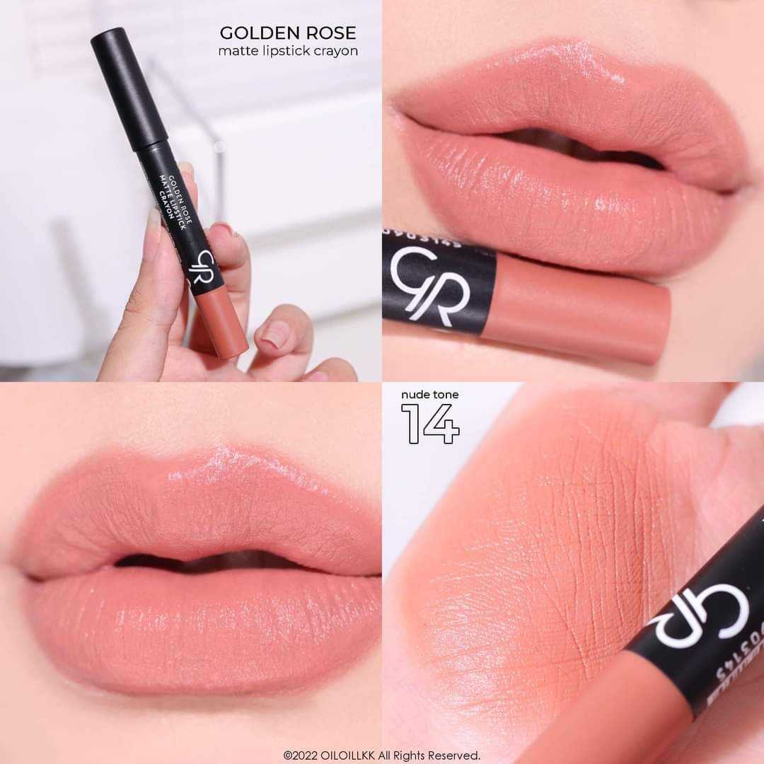 Golden Rose โกลเด้น โรส แมท เครยอน ลิปสติก ลิปดินสอ Matte Lipstick Crayon 3.5g เบอร์ 14