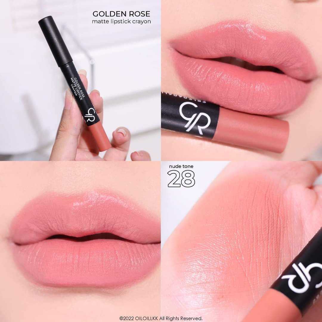 Golden Rose โกลเด้น โรส แมท เครยอน ลิปสติก ลิปดินสอ Matte Lipstick Crayon 3.5g เบอร์ 28
