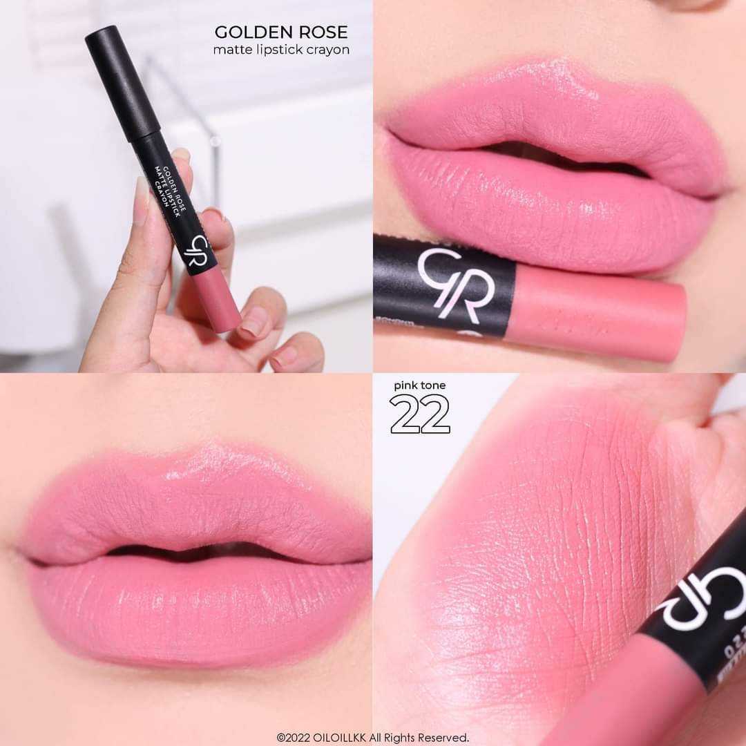 Golden Rose โกลเด้น โรส แมท เครยอน ลิปสติก ลิปดินสอ Matte Lipstick Crayon 3.5g เบอร์ 22