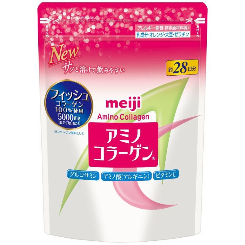 Meiji Amino Collagen 5000mg. 28 วัน 214g. (สูตรอมิโน-ซองชมพู)