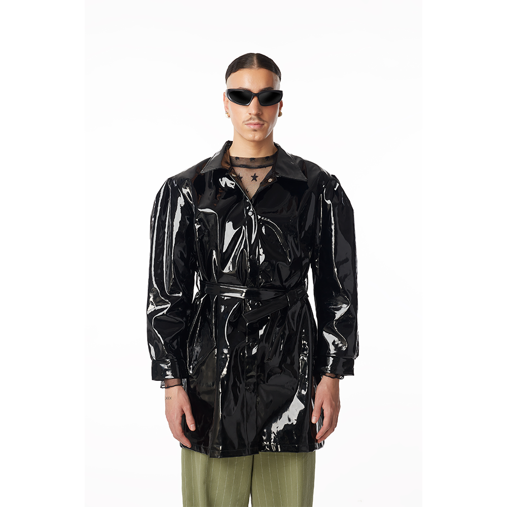 Glossed-Up Overcoat in Midnight
