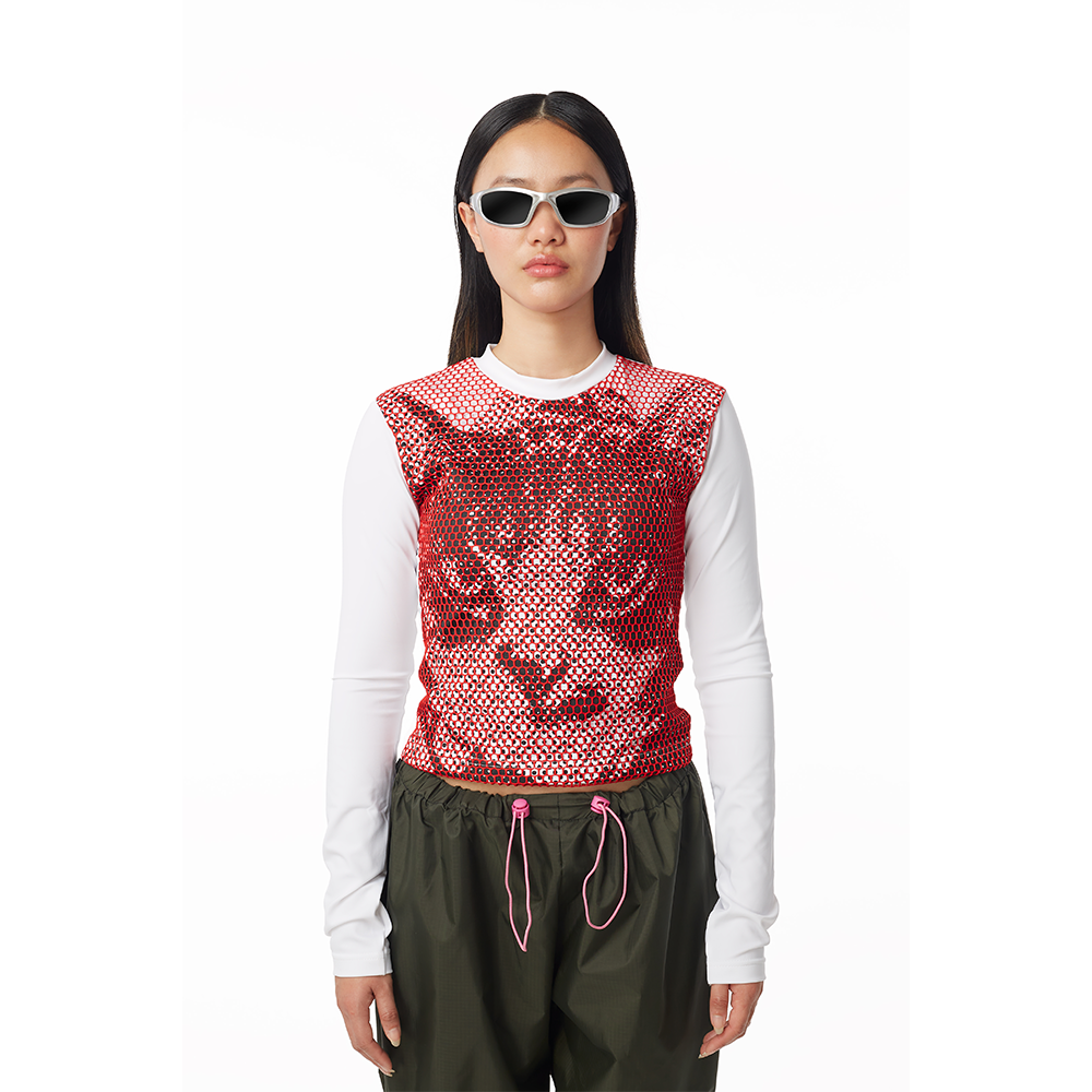 Meow Mesh Long Sleeve Top in Ivory 