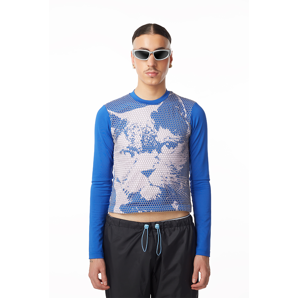 Meow Mesh Long Sleeve Top in Cobalt