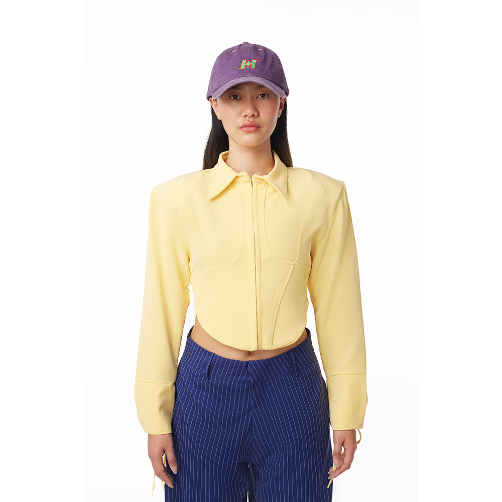 Ribbon Corset Crop Top in Lemon 