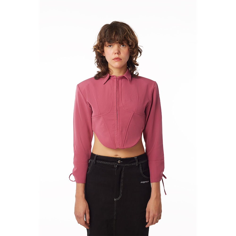 Ribbon Corset Crop Top in Maroon red 