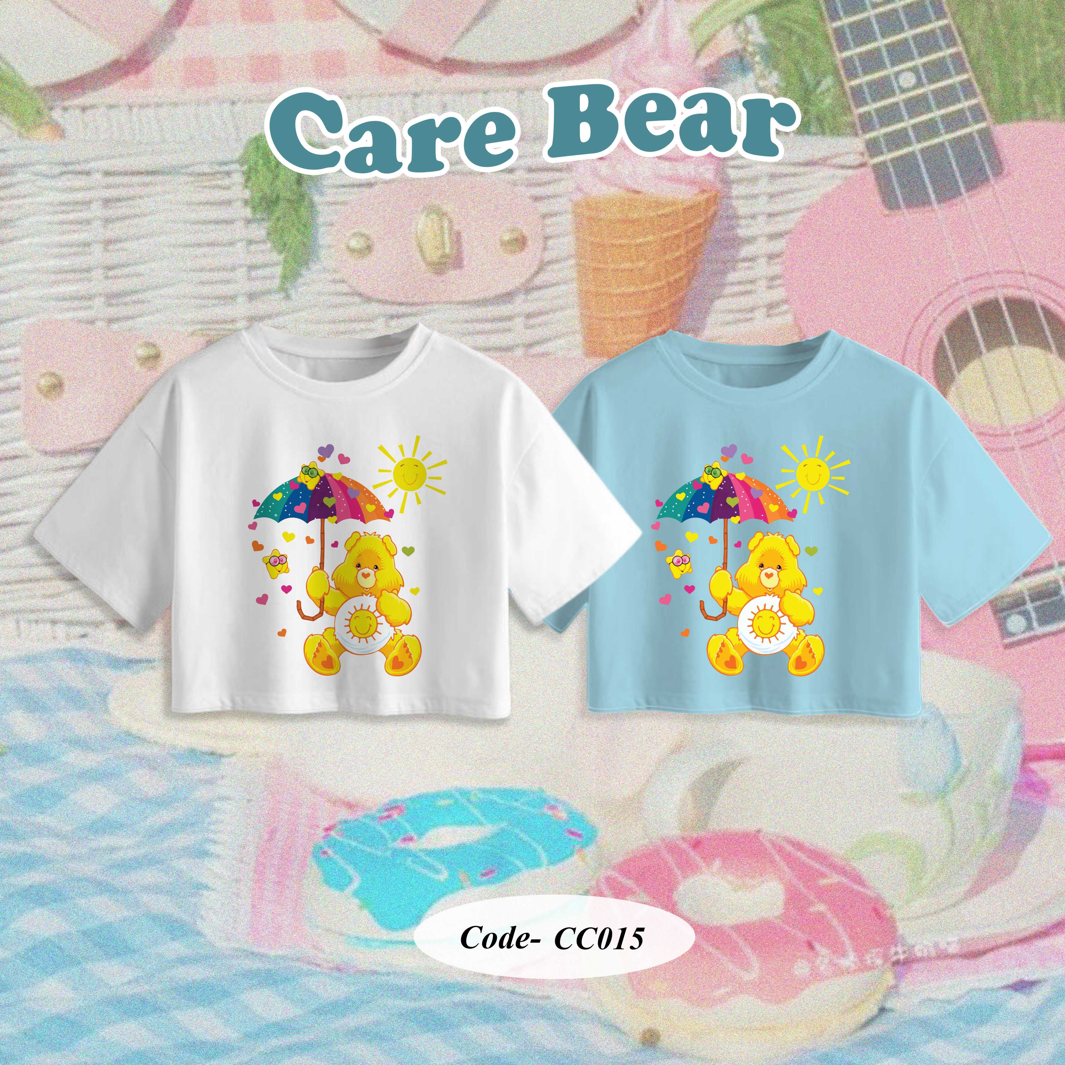 CC015| เสื้อครอป Care Bear ผ้าคอตตอน