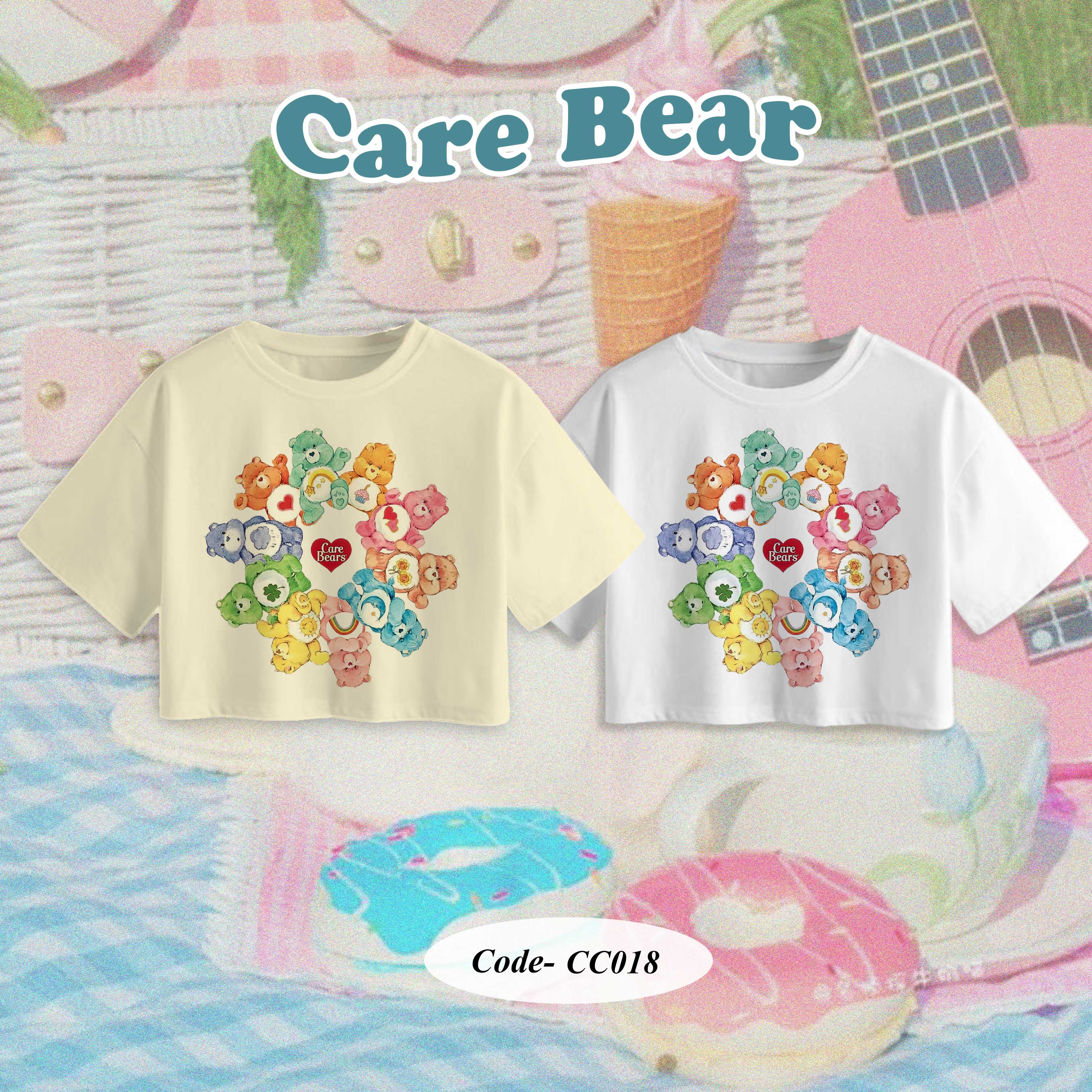 CC018| เสื้อครอป Care Bear ผ้าคอตตอน