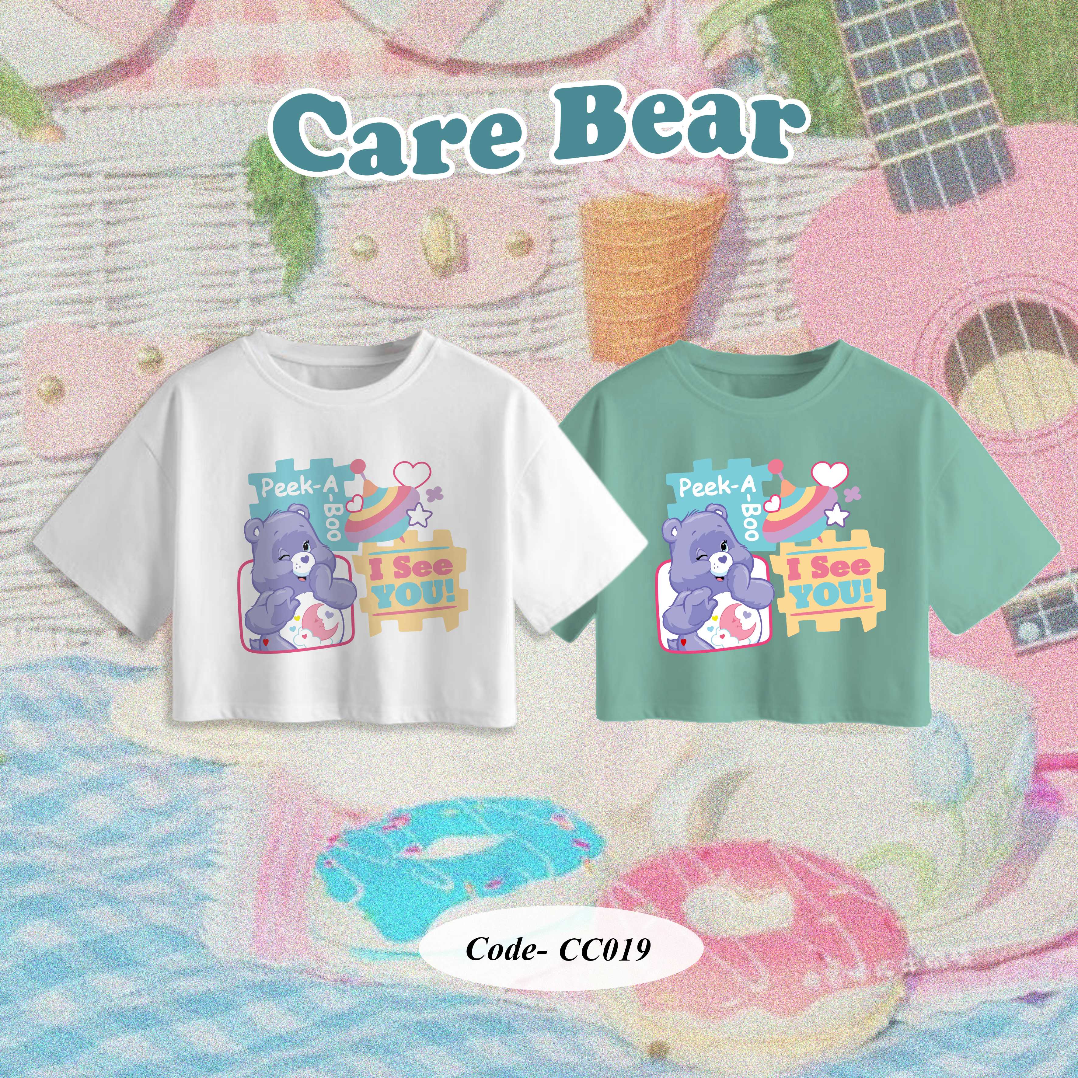 CC019| เสื้อครอป Care Bear ผ้าคอตตอน