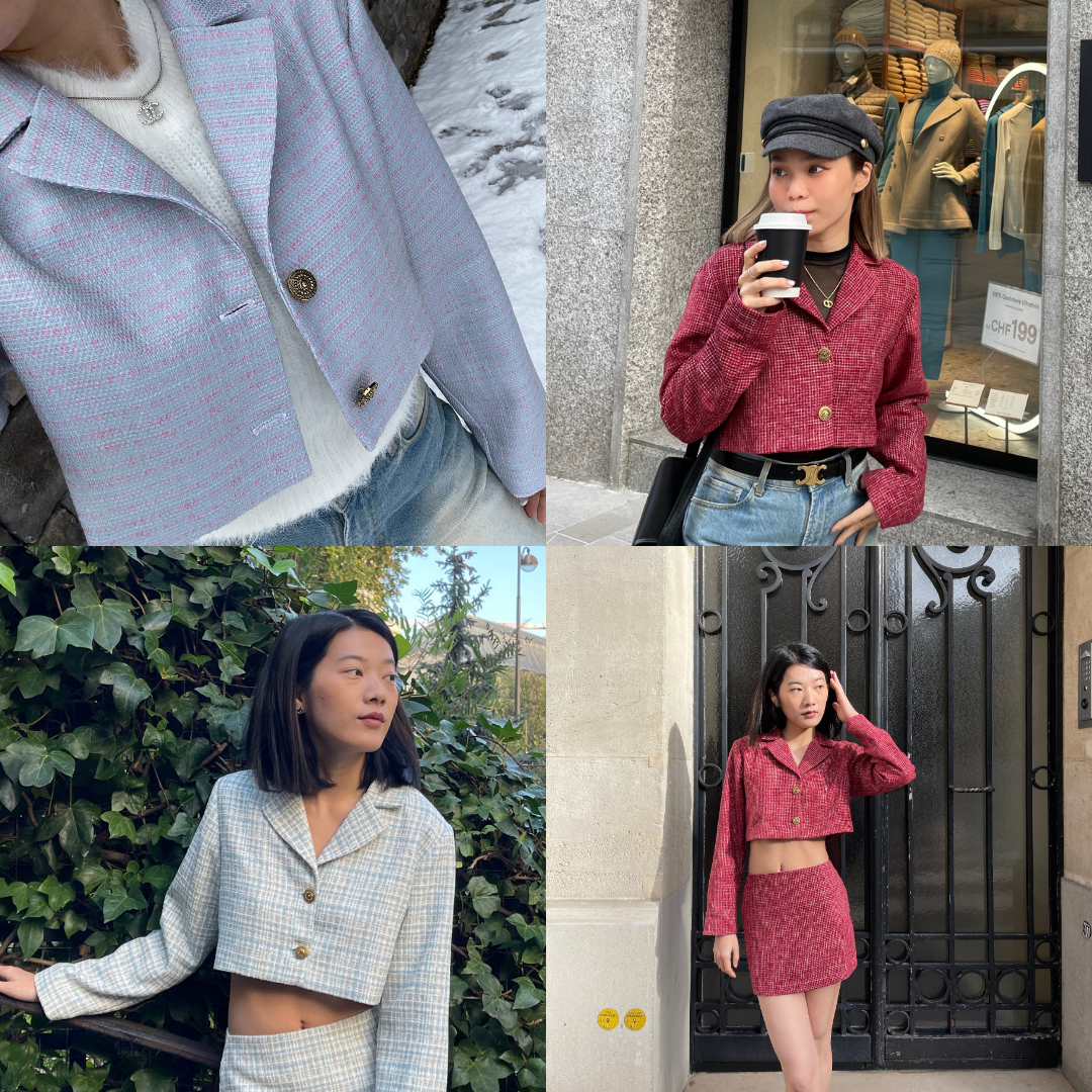 VETAKA  Mini Crop blazer เสื้อสูทสั้น ผ้าทวิต