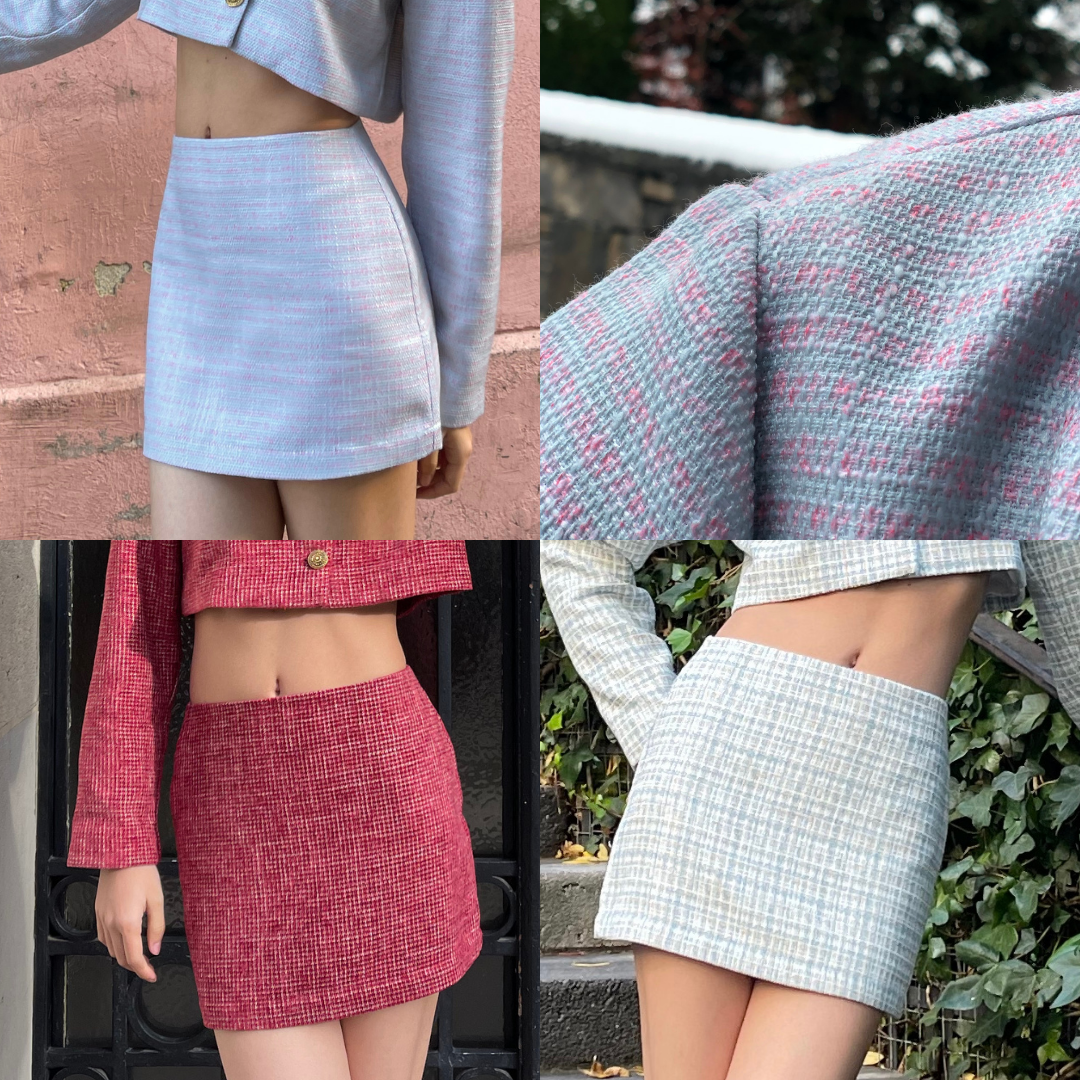 VETAKA Mini Skirt กระโปรงสั้นทรงเอ ผ้าทวิต