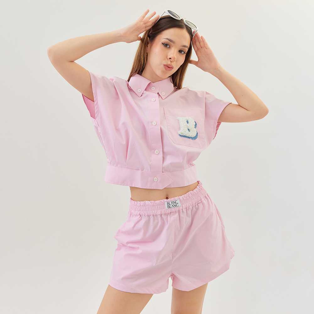 BLANCBLANC - Cropped shirt with shorts (Pink Set)