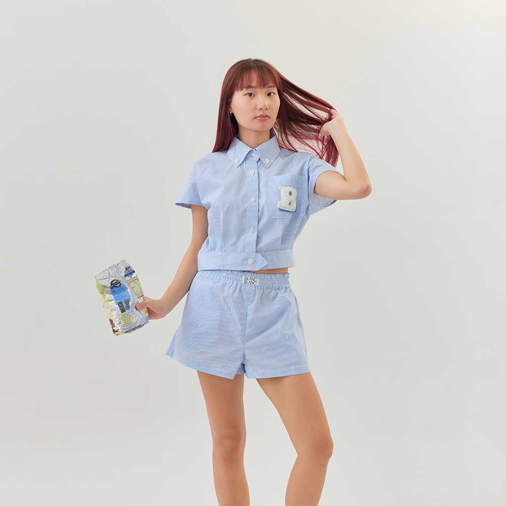 BLANCBLANC - Cropped shirt with shorts (Blue Set)