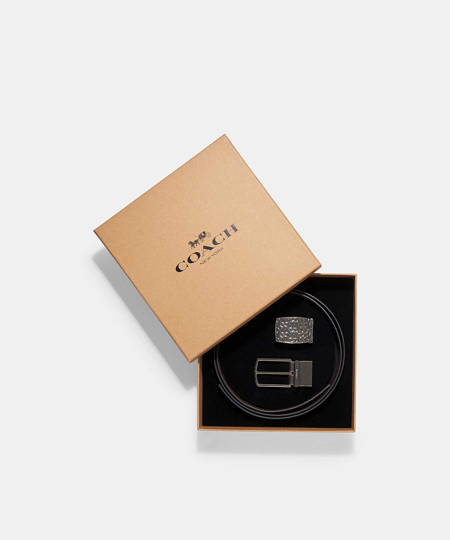 COACH BOXED SIGNATURE PLAQUE AND HARNESS BUCKLE CUT-TO-SIZE REVERSIBLE BELT, 30MM 65186 AQ0