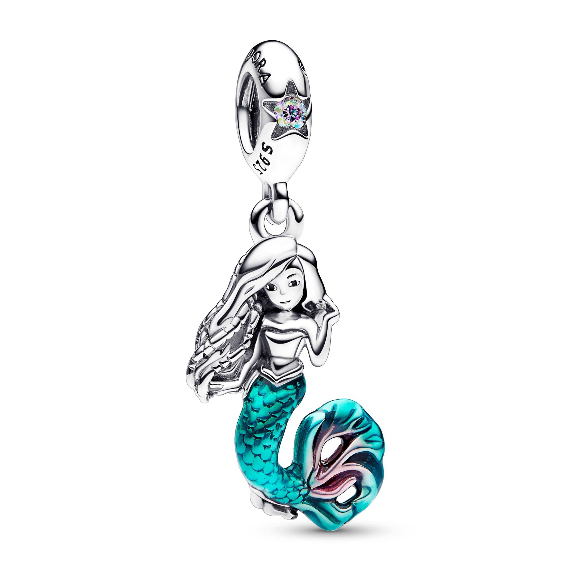 Disney The Little Mermaid Ariel sterling silver dangle with auro borealis clear cubic zirconia