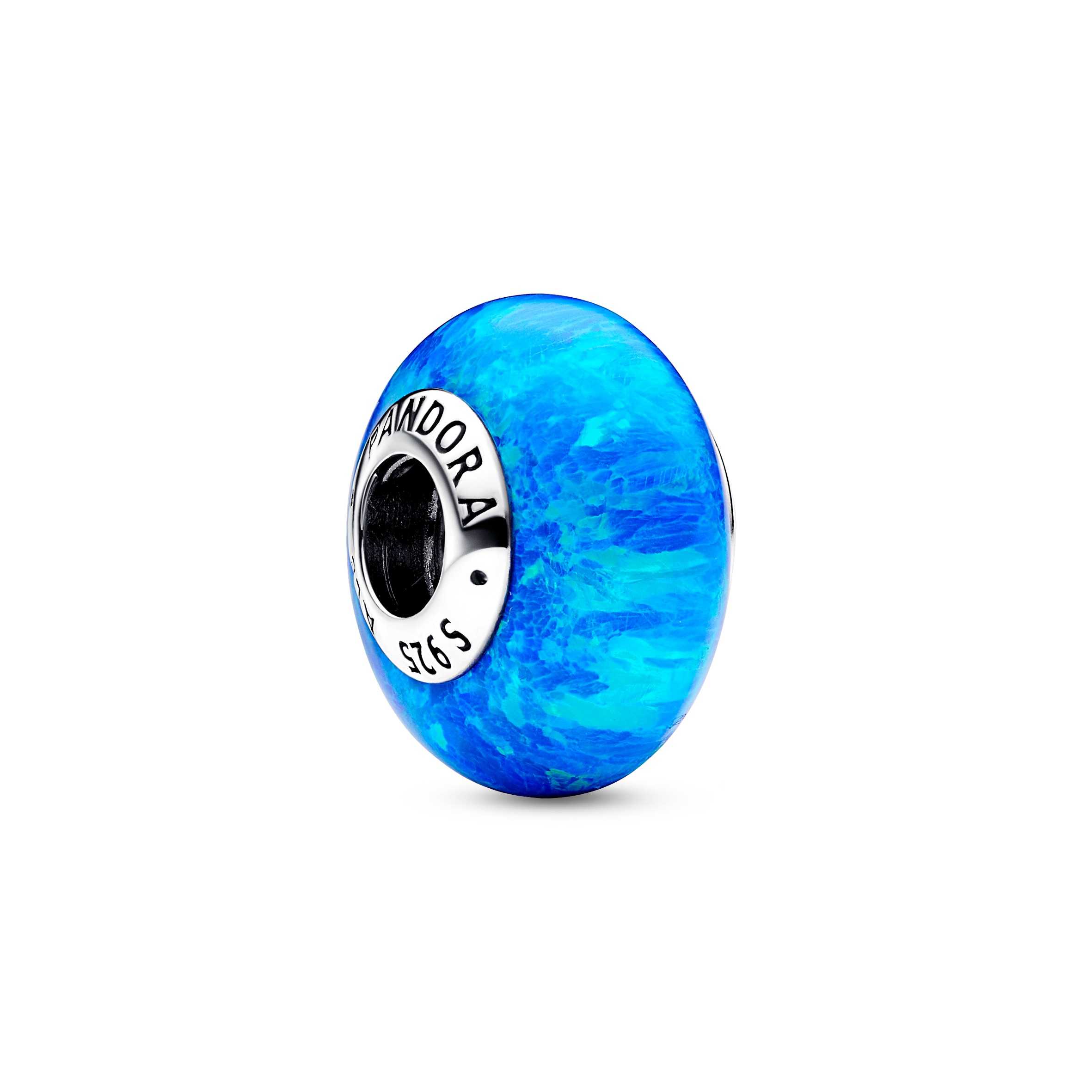 Sterling silver Murano charm with deep blue lab-created opal