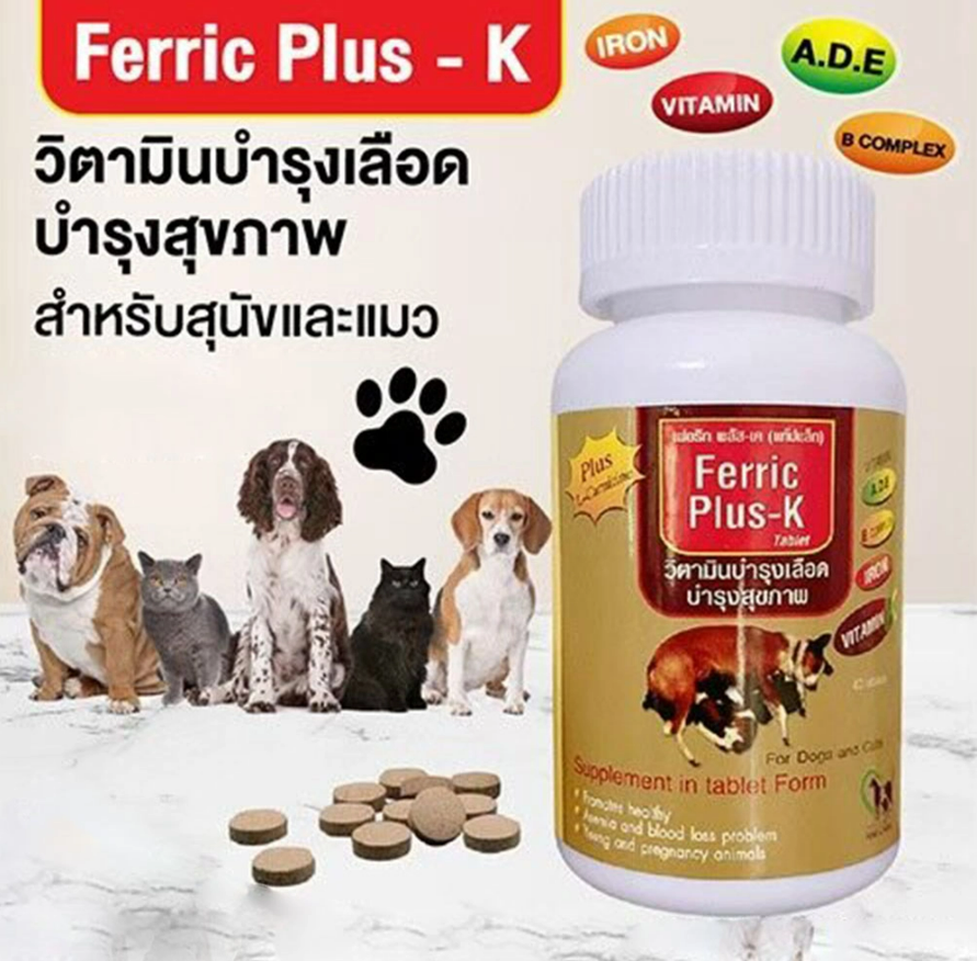 Ferric Plus K ชนิดเม็ด 40 เม็ด บำรุงเลือด วิตามิน อาหารเสริม สุนัข แมว Iron supplement dog cat