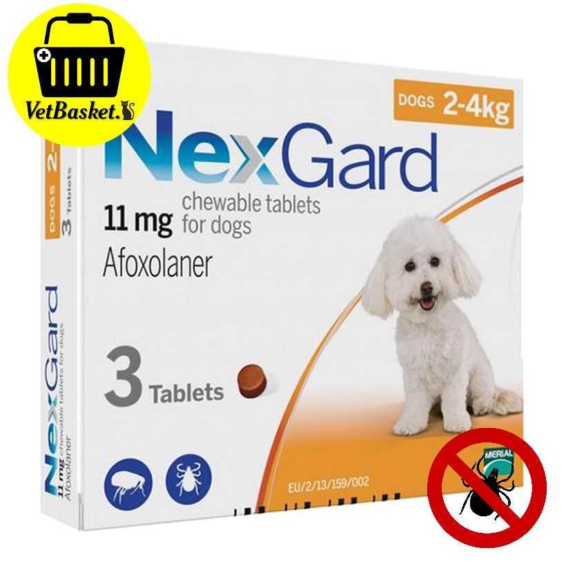 Nexgard สุนัข (สีส้ม) 2-4 kg. กำจัดป้องกัน เห็บ หมัด ขี้เรื้อน เห็บตายภายใน 12 ชม.