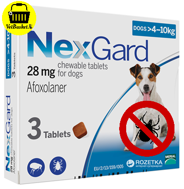 Nexgard สุนัข (สีฟ้า) 4-10 kg. กำจัดป้องกัน เห็บ หมัด ขี้เรื้อน เห็บตายภายใน 12 ชม.