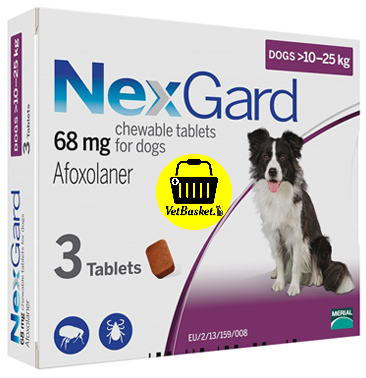 Nexgard สุนัข (สีม่วง) 10-25 kg. กำจัดป้องกัน เห็บ หมัด ขี้เรื้อน เห็บตายภายใน 12 ชม.