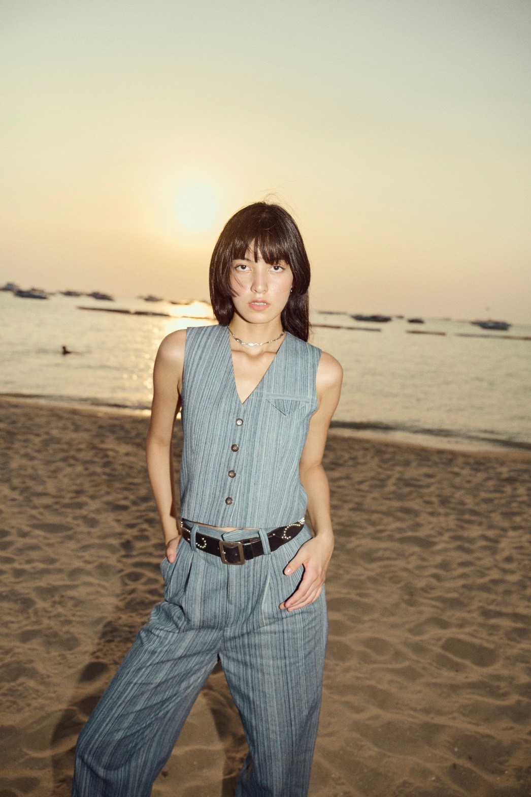 BLUE MARBLE STRIPE VEST