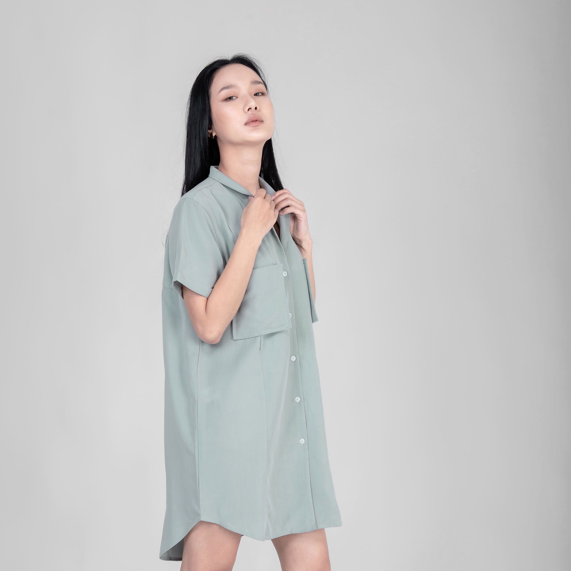 QueenCows ชุดให้นม Peller Linen Dress Shirt (Gray)