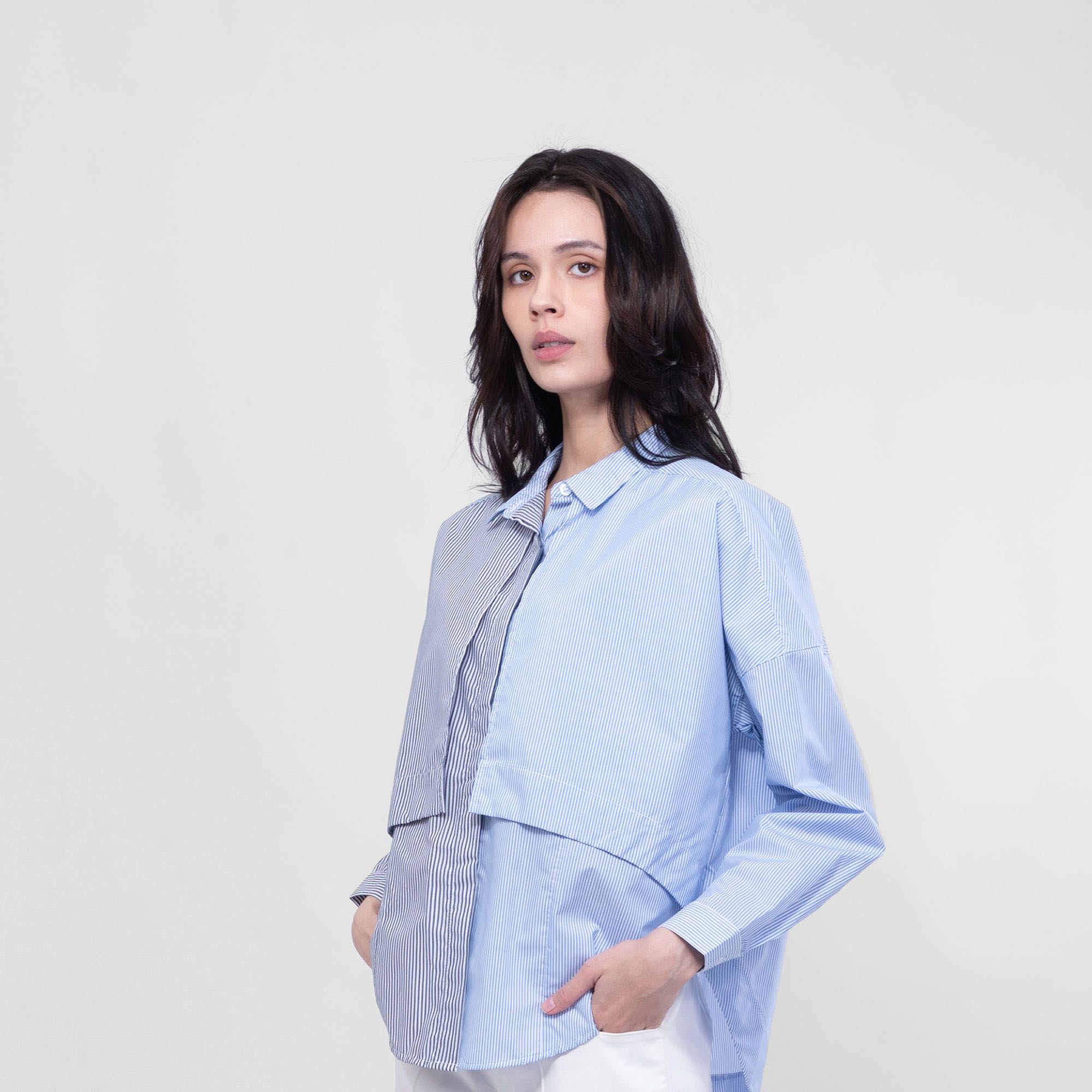 QueenCows เสื้อให้นม Brow Full Sleeves Shirt (Blue)