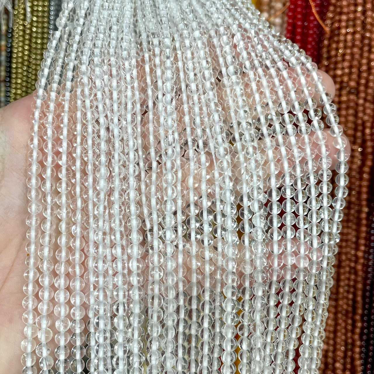 ควอตซ์ใส (Clear Quartz) 3 mm ทรงกลม เส้นยาว