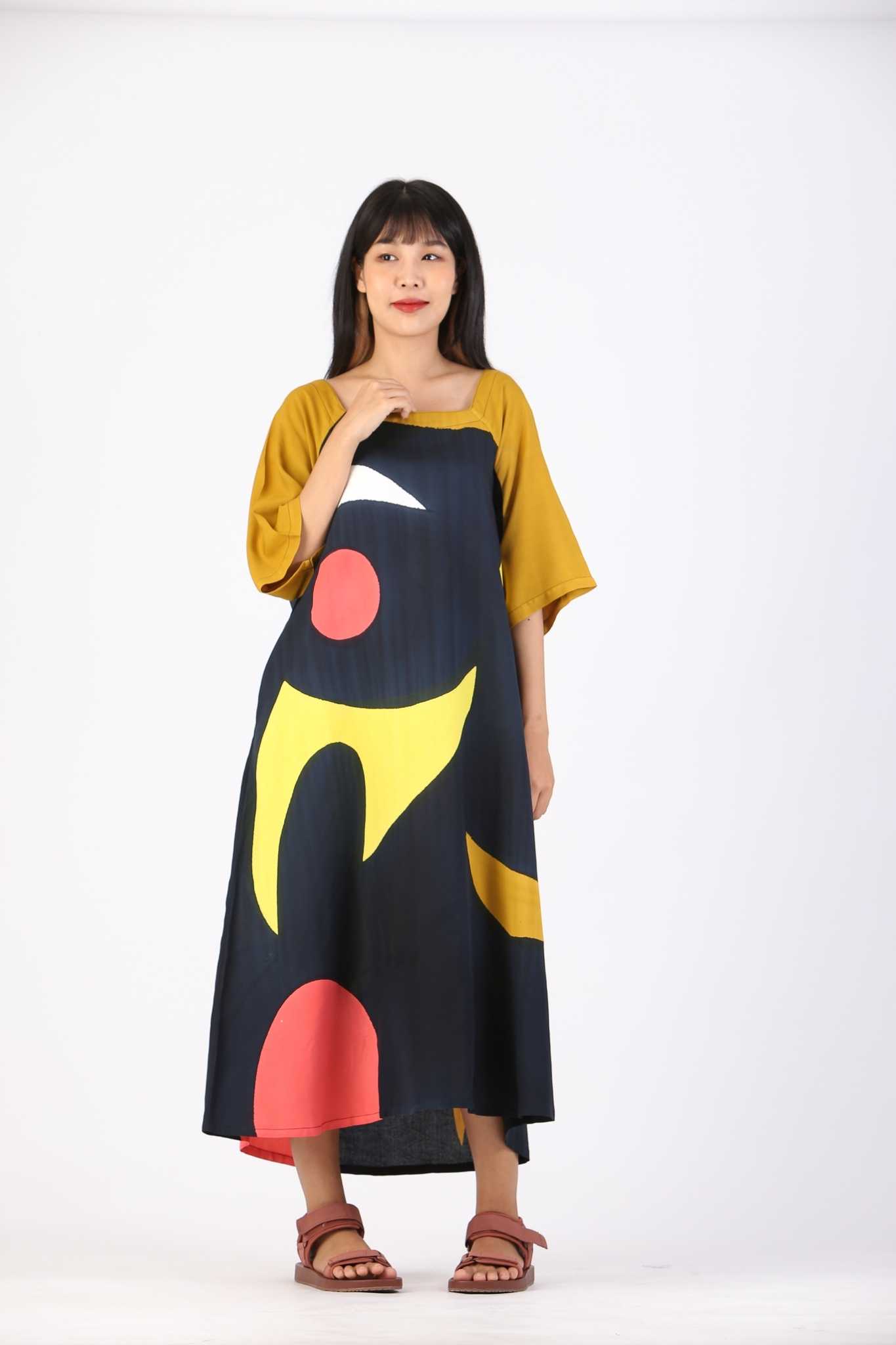 (Pre-order) Long Dress Cotton Rayon Hand Paint Free Size