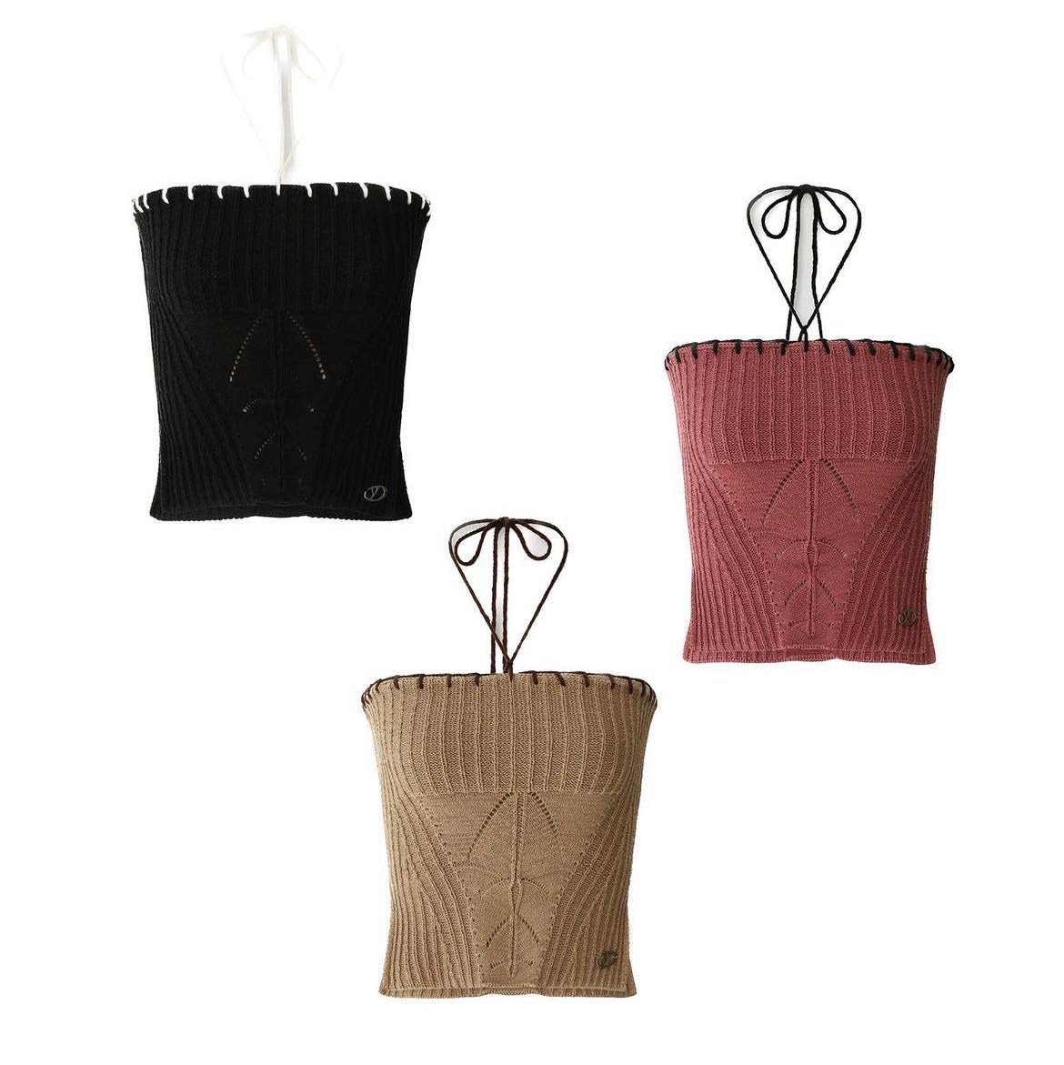 (pre,รวมส่ง) STITCH COTTON BUSTIER KNIT TOP  /YUSE 