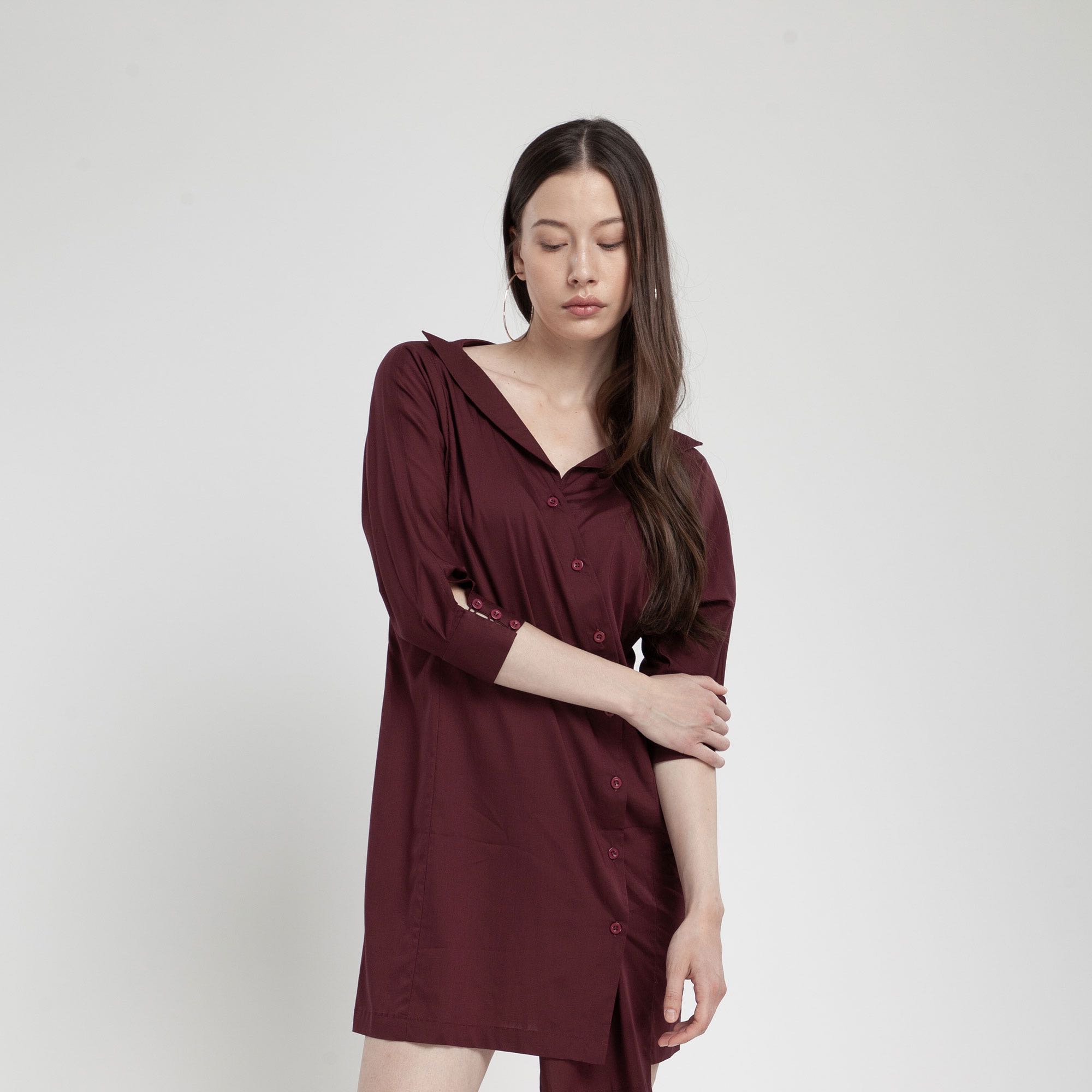 QueenCows ชุดให้นม Lora Semi Dress (Wine)