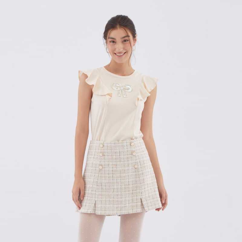 เสื้อนิตปักลายโบว์แต่งระบาย | 04587