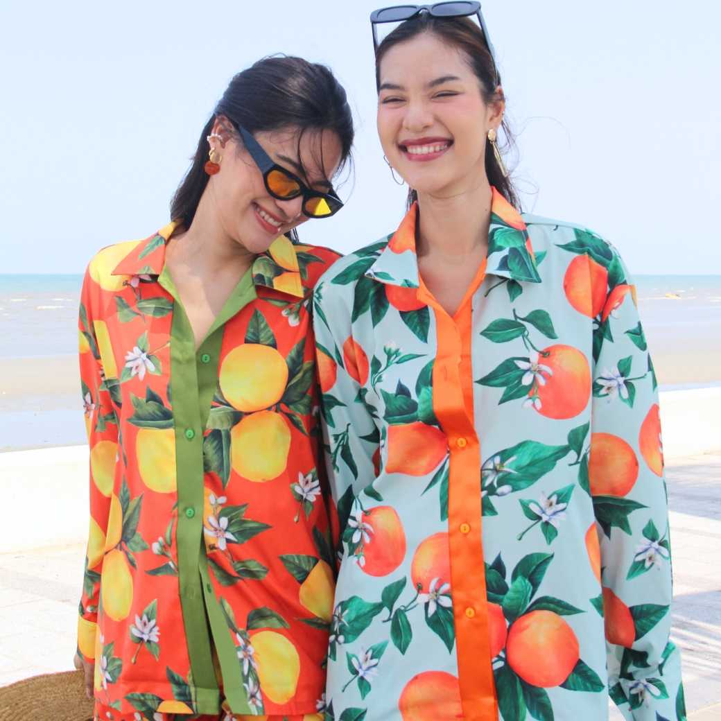 Tops Shirt Dancy เสื้อเชิ้ตแขนยาวลายส้ม (เฉพาะเสื้อ)