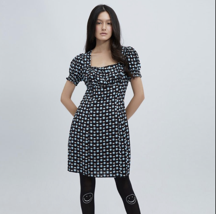 เดรสลายพิมพ์จุดแต่งแขนพอง | Puff Sleeve Dot Print Blouse | 05861