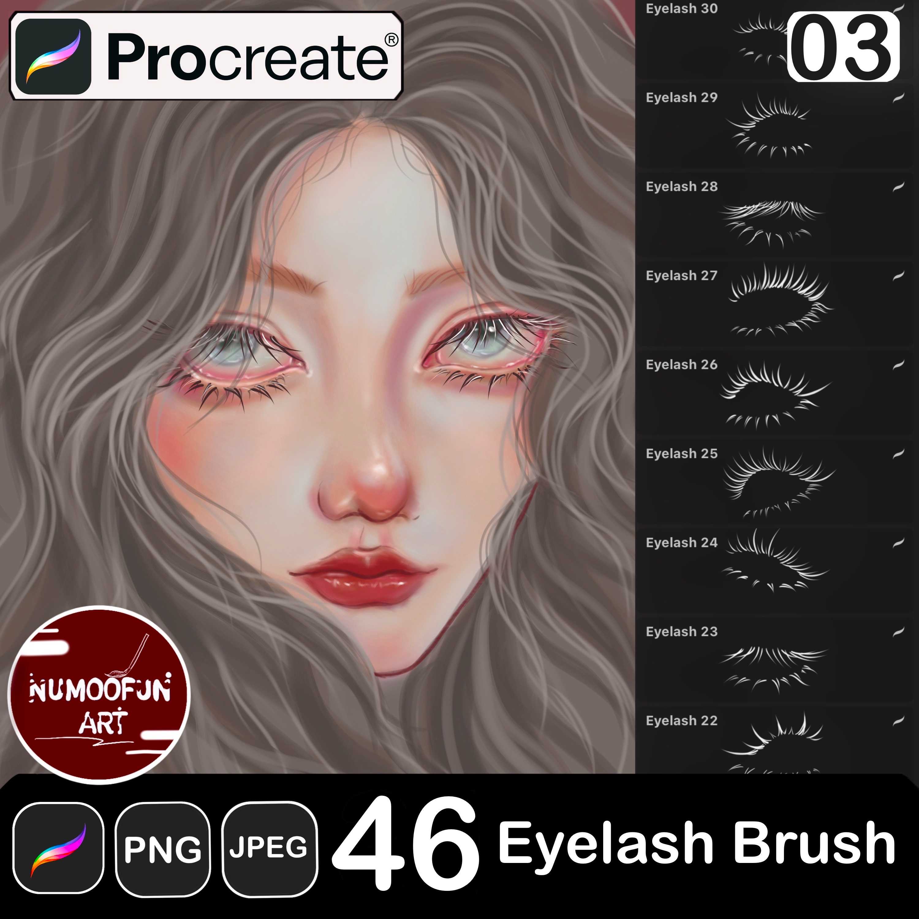 บรัชช่วยเขียนขนตางอน 46 Eyelash Brush - Brushes for Procreate 