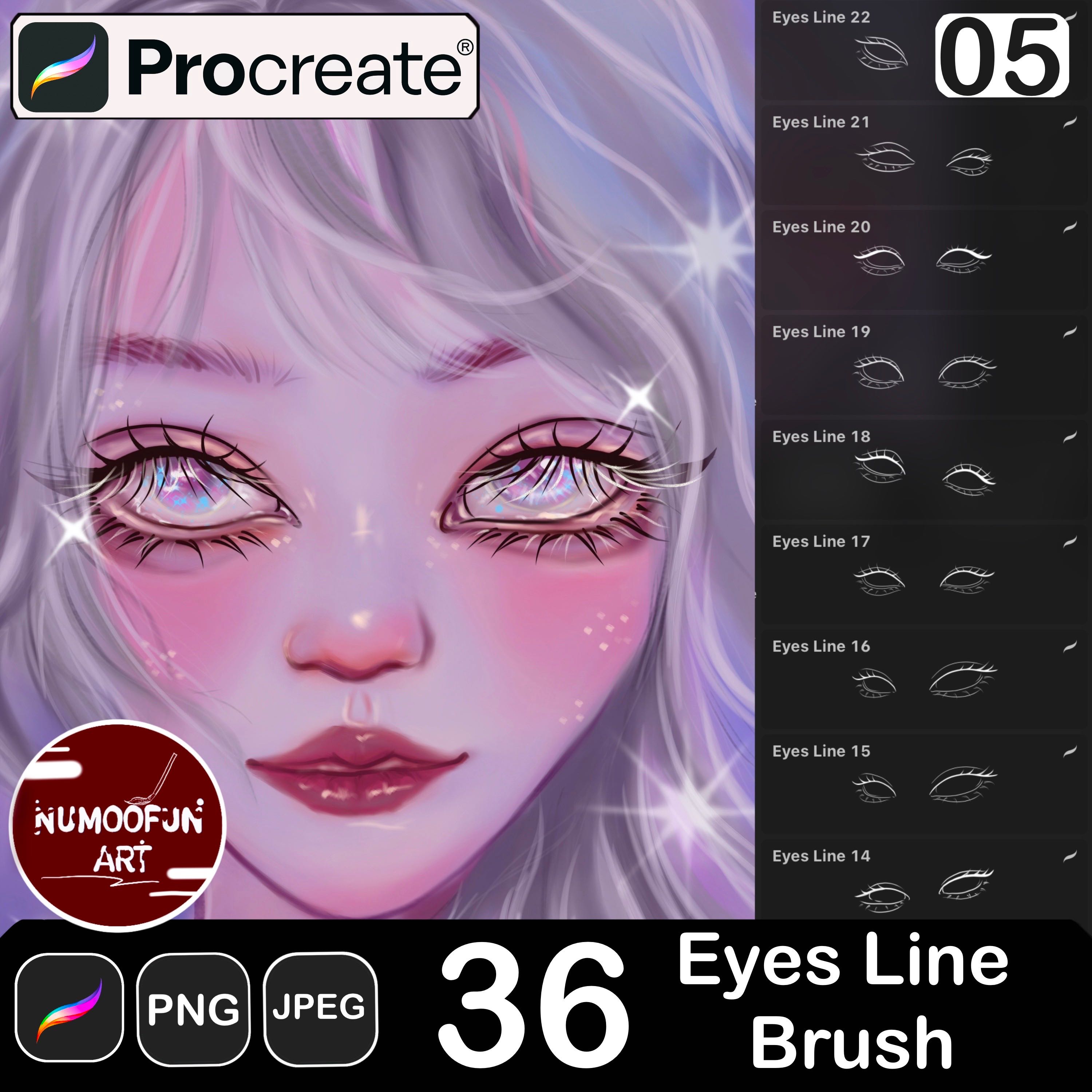 บรัชโครงสร้างขอบตา ขนตาคมๆ 36 Eyelash Brush - Brushes for Procreate 
