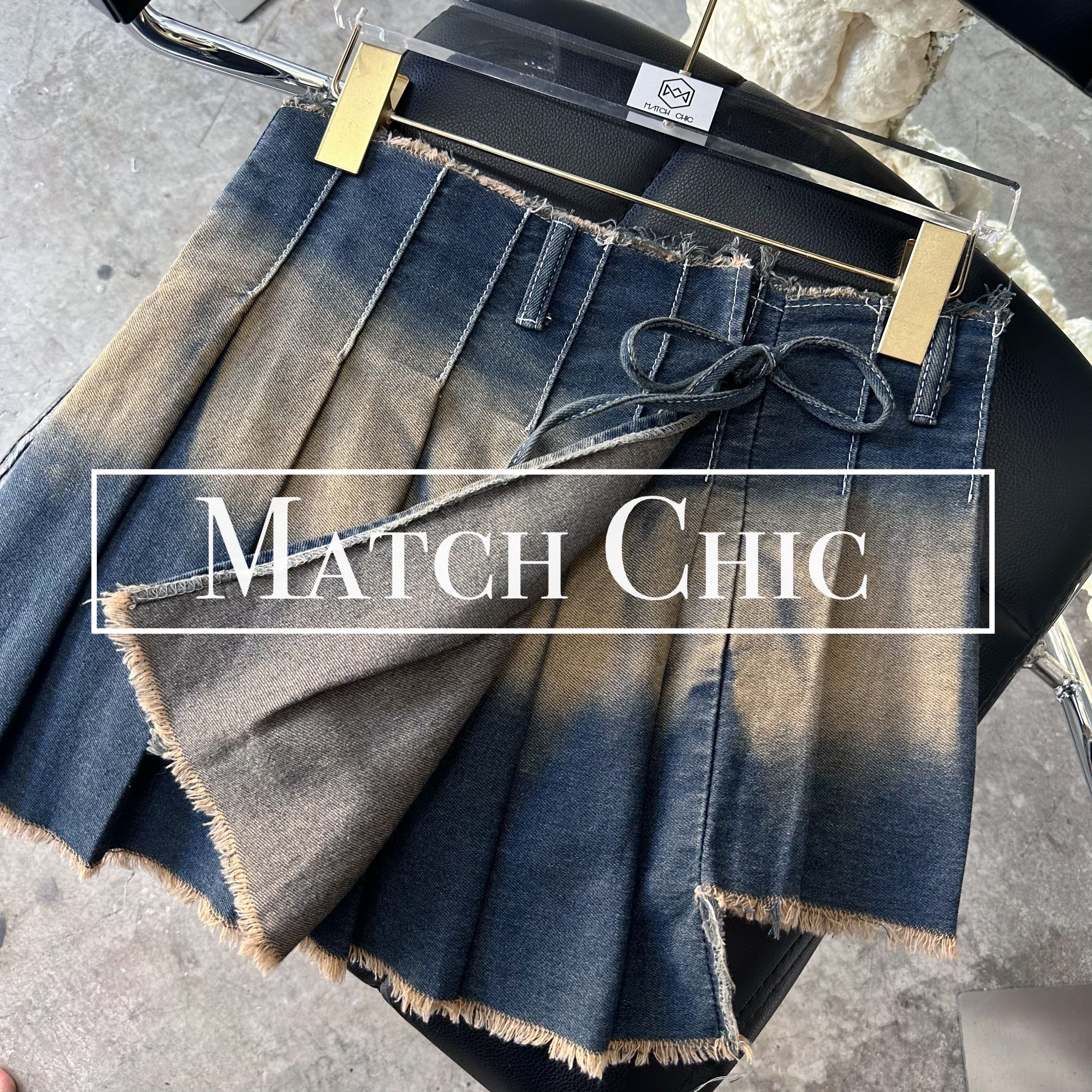 WAIST PLEATED DENIM SKIRT 