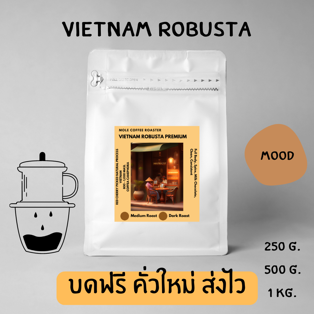 เมล็ดกาแฟคั่ว โรบัสต้า พรีเมียม เวียดนาม (Espresso)
