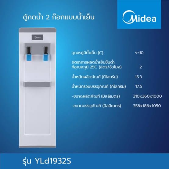 MIDEA เครื่องกดน้ำเย็น แบบถังน้ำด้านบน รุ่น YLD1932S