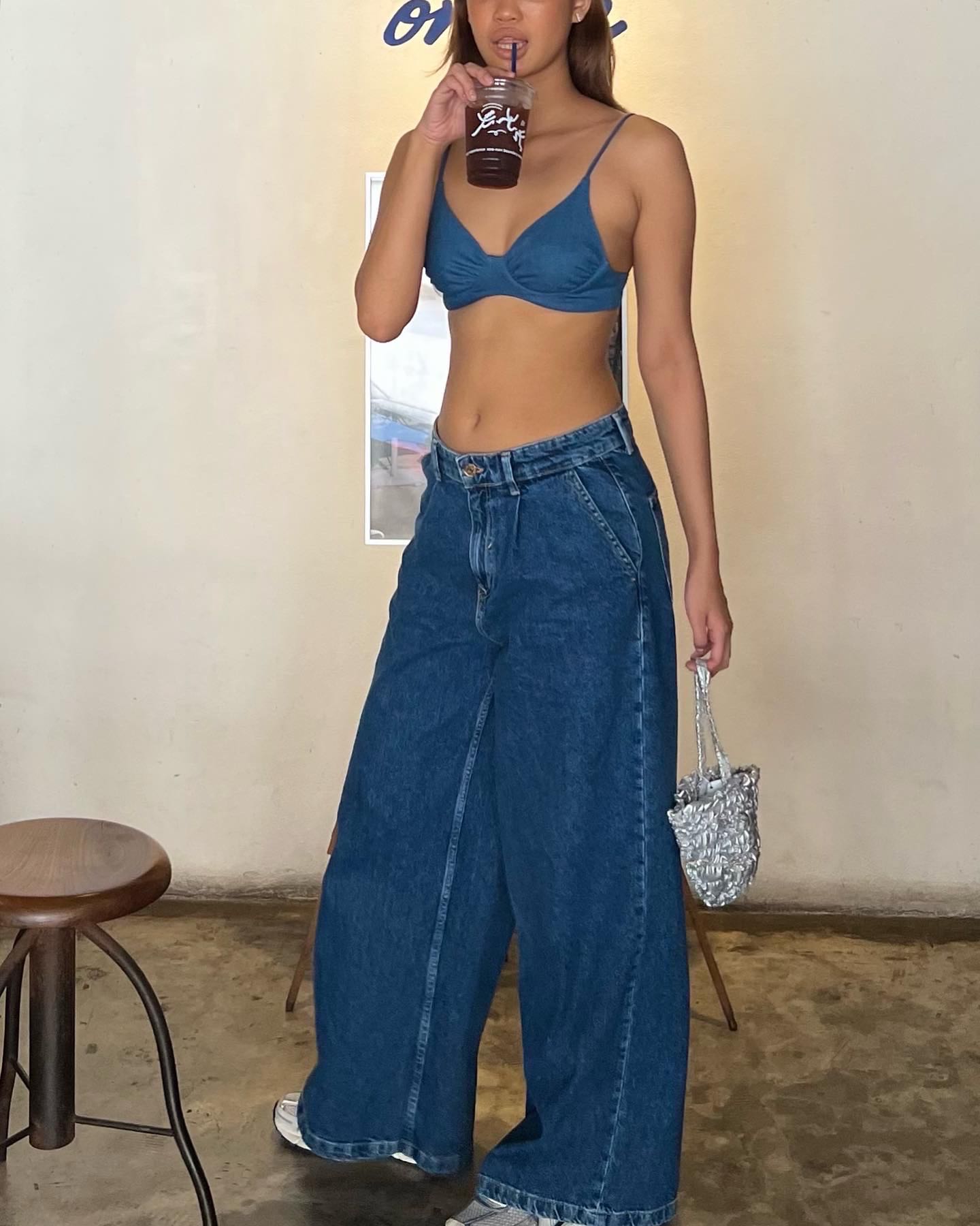 Denim Top Gun Bra in Light Denim