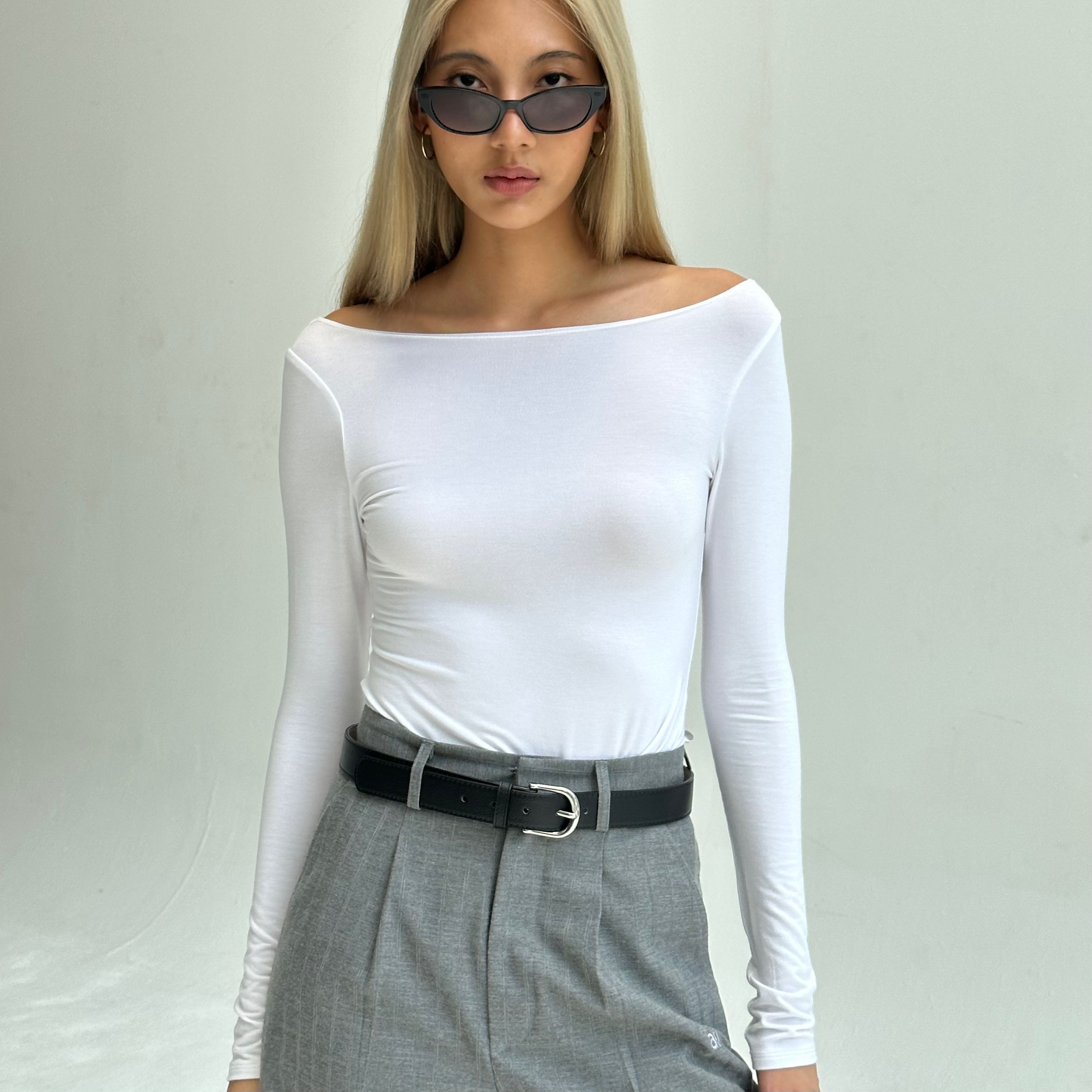 Charlotte Off Shoulder Long Sleeve Top in White 