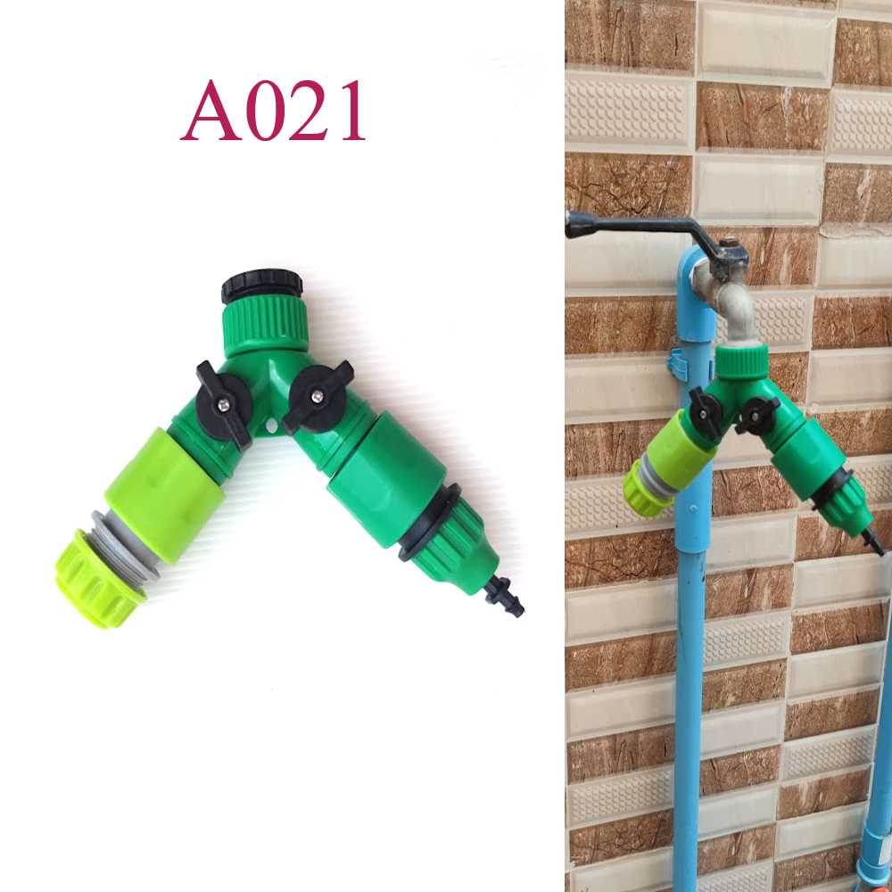 A021 ต่อเกลียวปลายก๊อก 4 หุนหรือ 6 หุน แยก 2 ทาง ต่อสายไมโคร 4/7,5/7 หรือสาย 12 มิล และสายยาง 4 หุน