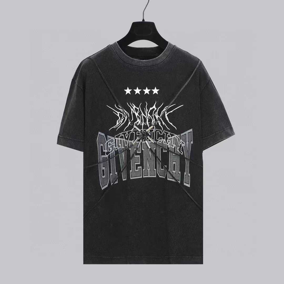 GIVENCHY BLACK PRINT LOGO T-SHIRT WITH HARNESS เสื้อยืดคอกลมแขนสั้น แบรนด์จิวองชี่
