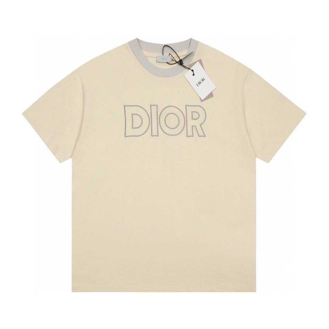 CHRISTIAN DIOR EMBROIDERED LOGO COTTON T-SHIRT IN CREAM คริสเตียนดิออร์