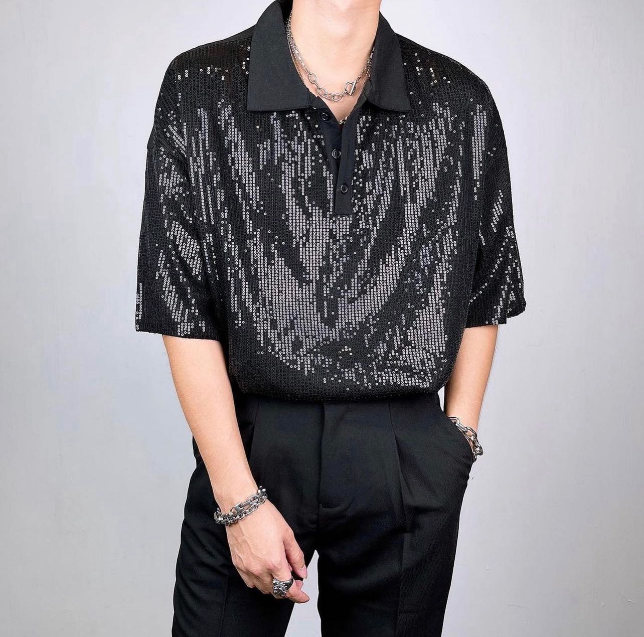 เสื้อ Polo Black Moon (ผ้าปักเลื่อม)