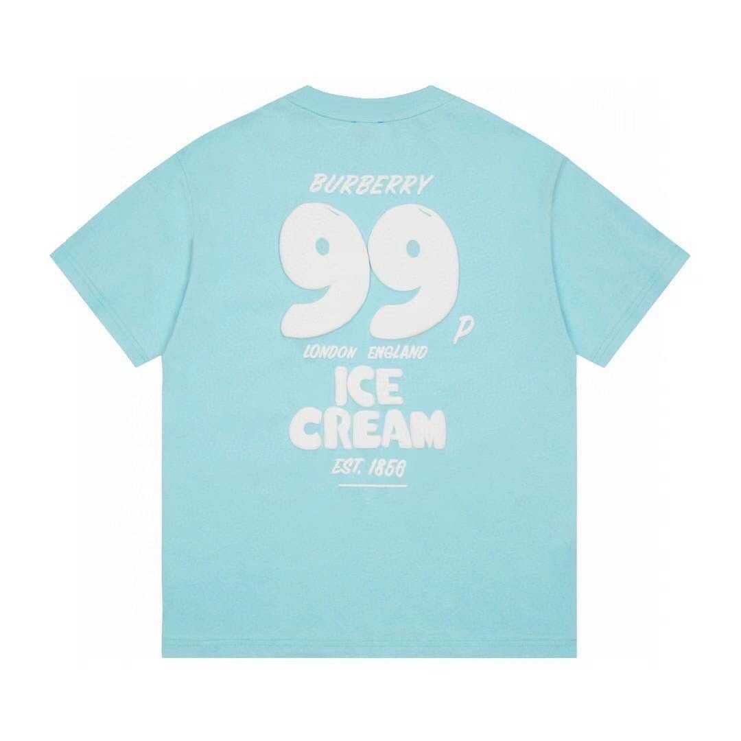 BURBERRY MEN'S BLUE 99P LONDON ENGLAND ICECREAM EST.1856 LOGO-PRINT COTTON T-SHIRT