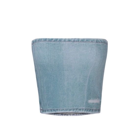 (pre,รวมส่ง) printed tube top denim /yuse