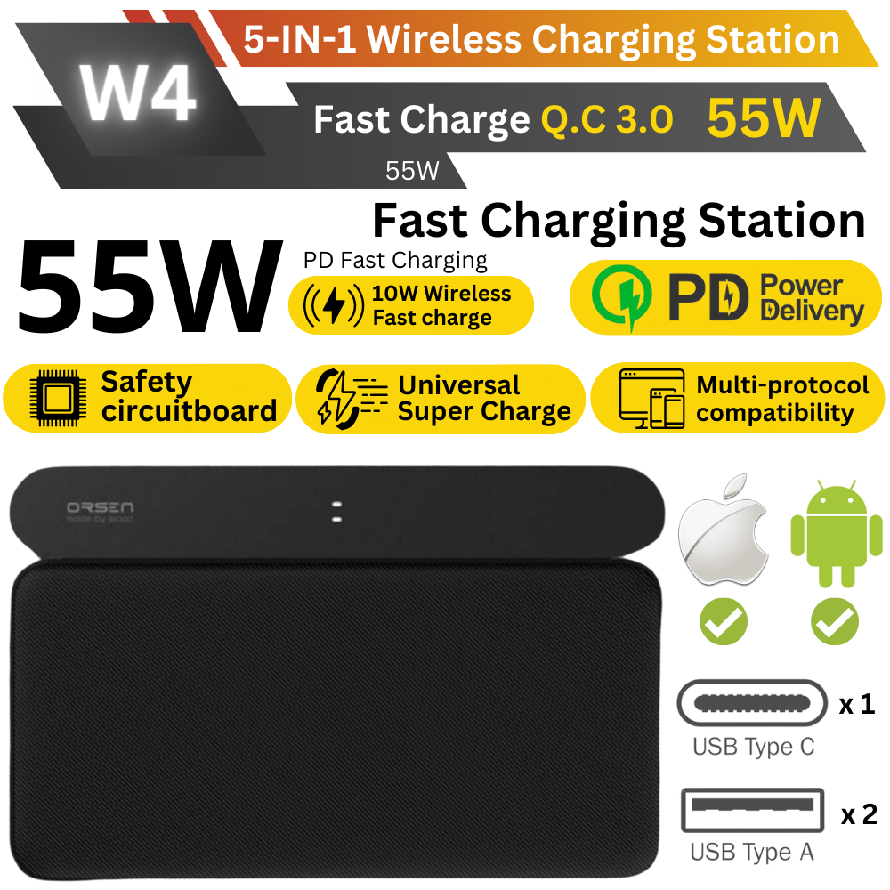 Eloop W4 แท่นชาร์จเร็วไร้สาย 5 in 1 Quick Wireless Charger QC3.0 PD 55W จัดส่งส่งฟรี!