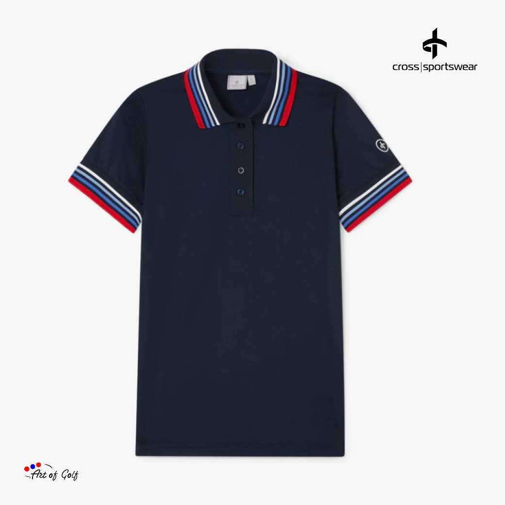 Cross W Stripe Polo (Navy)