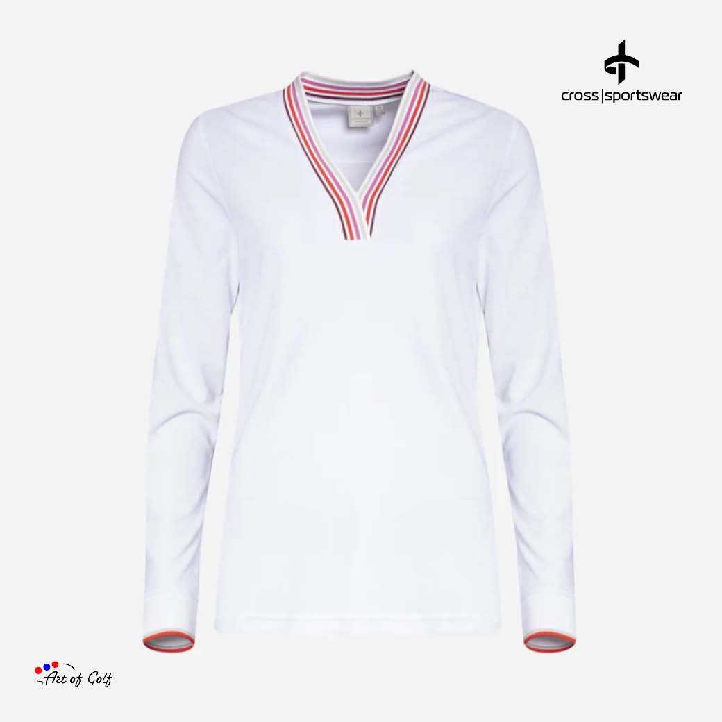 Cross W Stripe Polo LS (White)